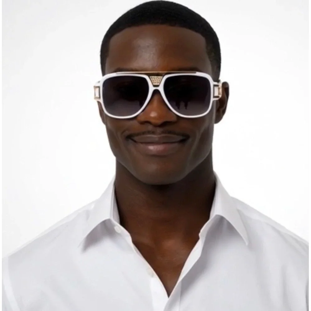Mens White Gold Oversized Retro‎ Sunglasses Square Pilot Gradient Lenses Lentes